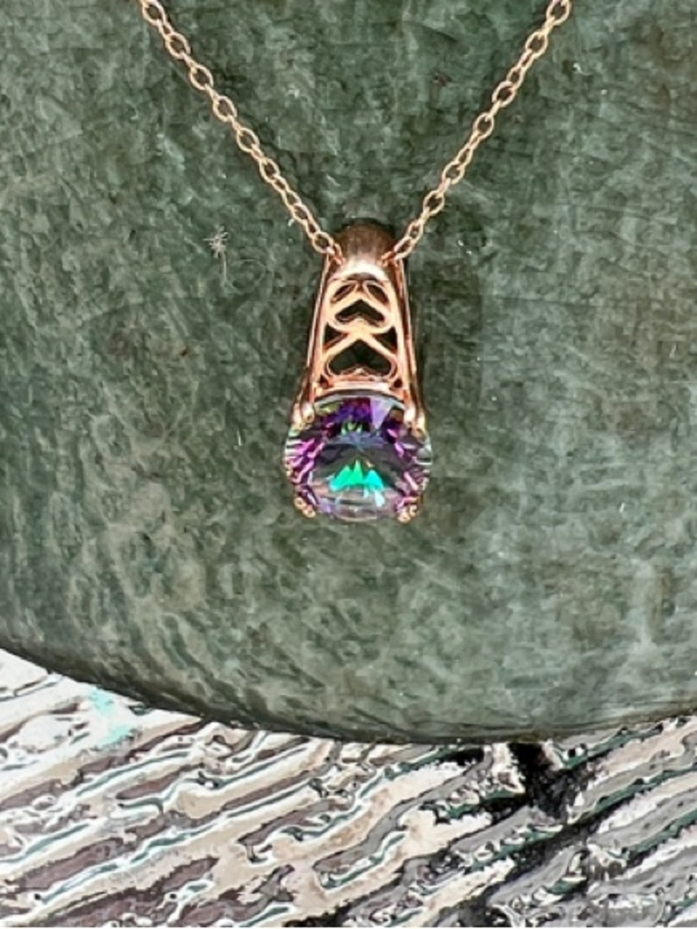 925 Sterling Silver Rose Gold Plated 20” Necklace with Mystic Topaz Pendant